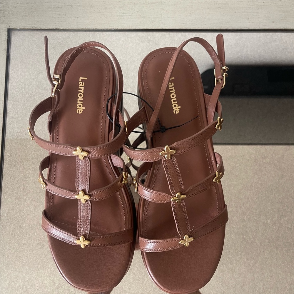 Larroude Brown Sandals with Gold Accents
